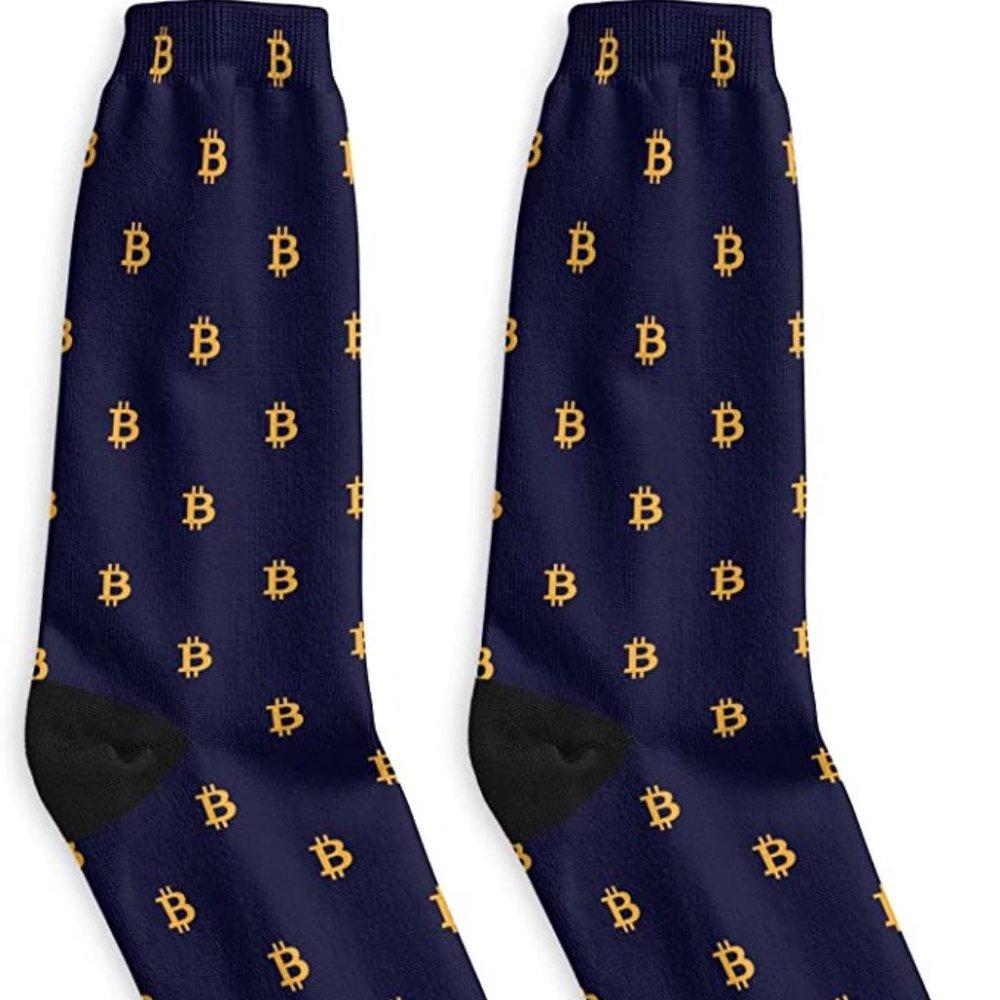 Mens Dress Socks - Bitcoin Print - Man Gift Socks 16 Inch Stretch